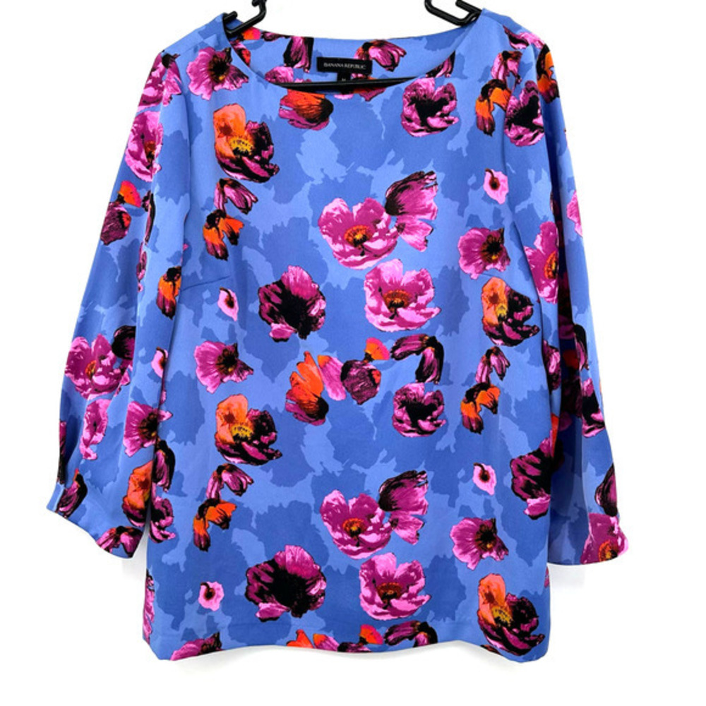 Banana Republic Size Medium Floral Blouse Purple Red Pink Blue